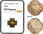 AL890, Germany, Wilhelm II, 1/2 Mark 1912 A, Berlin Mint, Silver, NGC MS65