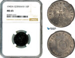 AL895, Germany, Third Reich, 10 Reichspfennig 1943 A, Berlin Mint, NGC MS65, Top Pop!