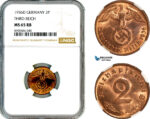 AL896, Germany, Third Reich, 2 Reichspfennig 1936 D, Munich Mint, NGC MS65RB, Top Pop!