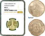 AL898, Germany, Third Reich, 2 Reichsmark 1934 D, Munich Mint, Silver, "Potsdam Church", NGC MS63