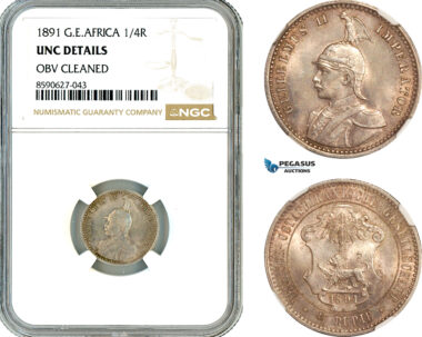 AL903, German East Africa, Wilhelm II, 1/4 Rupie 1891, Berlin Mint, Silver, NGC UNC Details