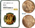 AL904, Great Britain, Victoria, 1/2 Crown 1897, London Mint, Silver, NGC MS62