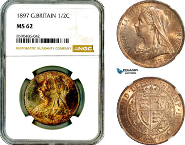 AL904, Great Britain, Victoria, 1/2 Crown 1897, London Mint, Silver, NGC MS62