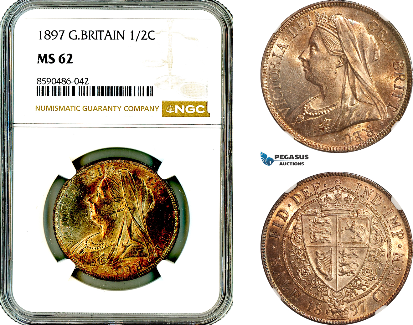 AL904, Great Britain, Victoria, 1/2 Crown 1897, London Mint, Silver, NGC MS62