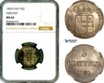 AL905, Italy, Tuscany, Leopold II, 5 Quattrini 1830, Billon, NGC MS64
