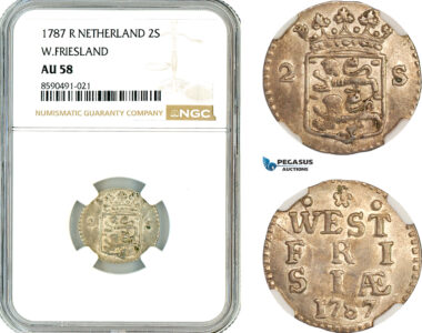AL907, Netherlands, West Friesland, 2 Stuivers 1787, Silver, NGC AU58