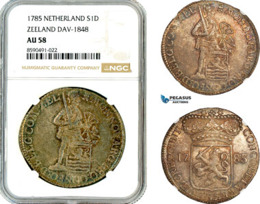 AL908, Netherlands, Zeeland, Silver Ducat 1785, Silver, DAV-1848, NGC AU58