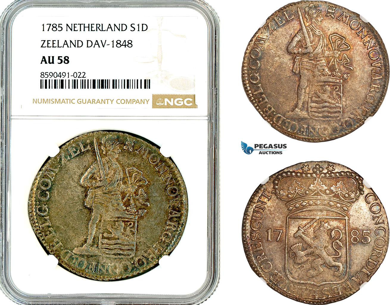 AL908, Netherlands, Zeeland, Silver Ducat 1785, Silver, DAV-1848, NGC AU58