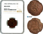 AL909, Netherlands, Wilhelmina, 2 1/2 Cents 1906, Utrecht Mint, NGC MS64BN