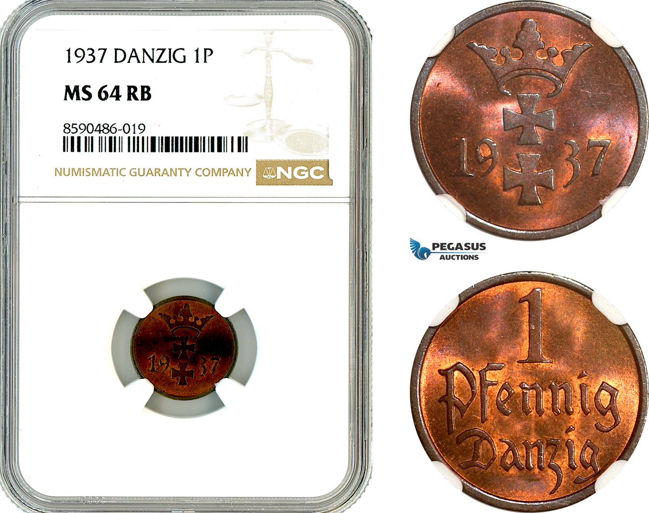 AL913, Poland, Danzig, 1 Pfennig 1937, Berlin Mint, NGC MS64RB