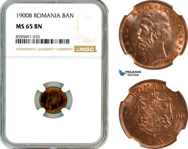 AL916, Romania, Carol I, 1 Ban 1900 B, Bucharest Mint, NGC MS65BN