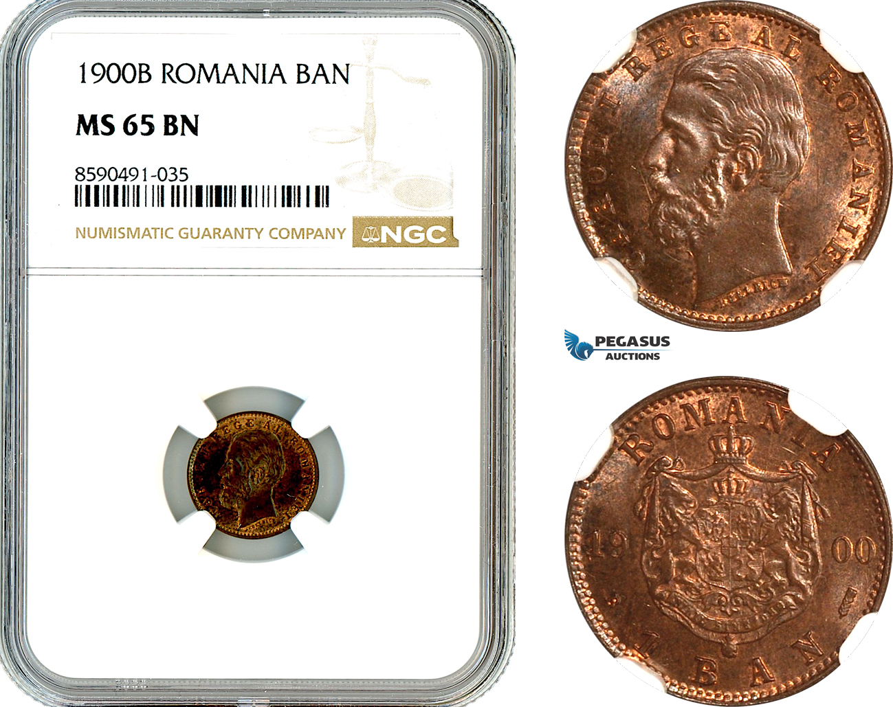 AL916, Romania, Carol I, 1 Ban 1900 B, Bucharest Mint, NGC MS65BN