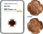 AL917, Romania, Carol I, 1 Ban 1900 B, Bucharest Mint, NGC MS65BN