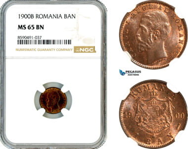 AL917, Romania, Carol I, 1 Ban 1900 B, Bucharest Mint, NGC MS65BN