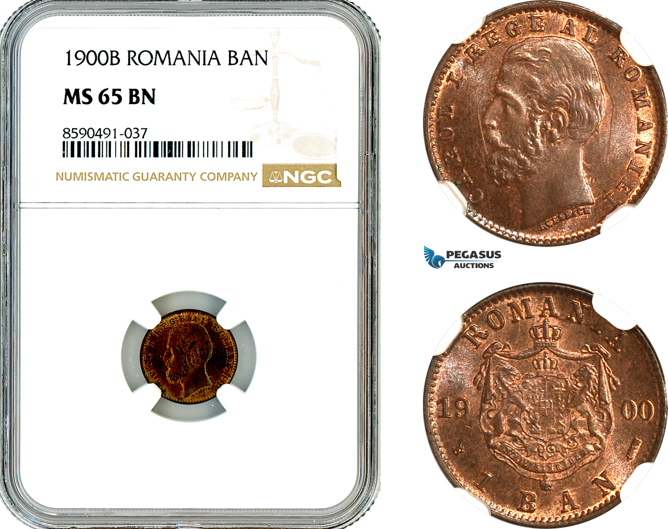 AL917, Romania, Carol I, 1 Ban 1900 B, Bucharest Mint, NGC MS65BN