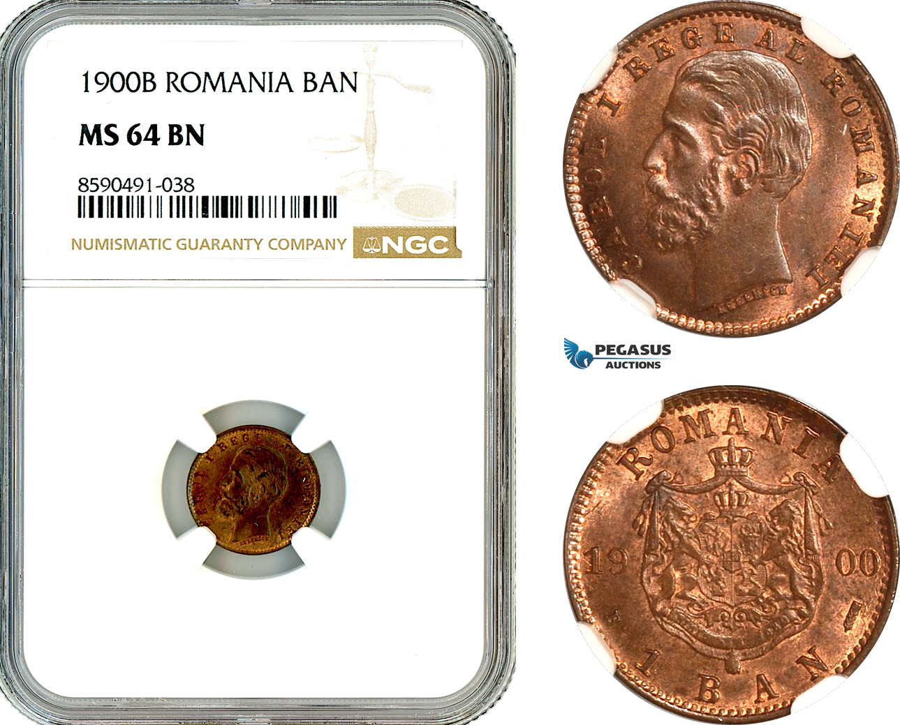 AL918, Romania, Carol I, 1 Ban 1900 B, Bucharest Mint, NGC MS64BN