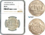 AL954, Estonia, 2 Krooni 1930, Silver, Toompea Fortress, NGC MS62