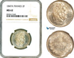AL957, France, Louis Philippe I, 2 Francs 1847 A, Paris Mint, Silver, NGC MS62