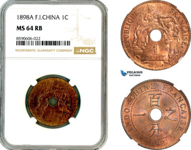 AL958, French Indo-China, 1 Centime 1898 A, Paris Mint, NGC MS64RB