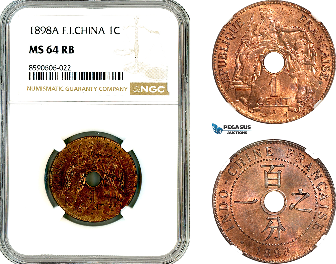 AL958, French Indo-China, 1 Centime 1898 A, Paris Mint, NGC MS64RB