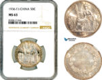 AL959, French Indo-China, 50 Centimes 1936, Paris Mint, Silver, NGC MS63