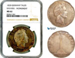 AL965, Germany, Bavaria, Ludwig I, Taler 1828, Munich Mint, Silver, Constitution Monument, NGC MS62