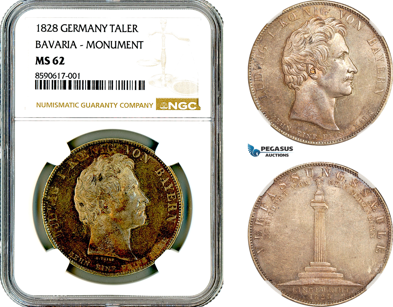AL965, Germany, Bavaria, Ludwig I, Taler 1828, Munich Mint, Silver, Constitution Monument, NGC MS62