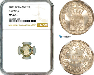 AL966, Germany, Bavaria, Ludwig II, 1 Kreuzer 1871, Munich Mint, Billon, NGC MS66+