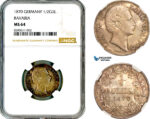 AL967, Germany, Bavaria, Ludwig II, 1/2 Gulden 1870, Munich Mint, Silver, NGC MS64, Top Pop, Single Finest!