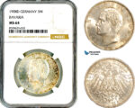 AL968, Germany, Bavaria, Otto, 3 Mark 1908 D, Munich Mint, Silver, NGC MS64