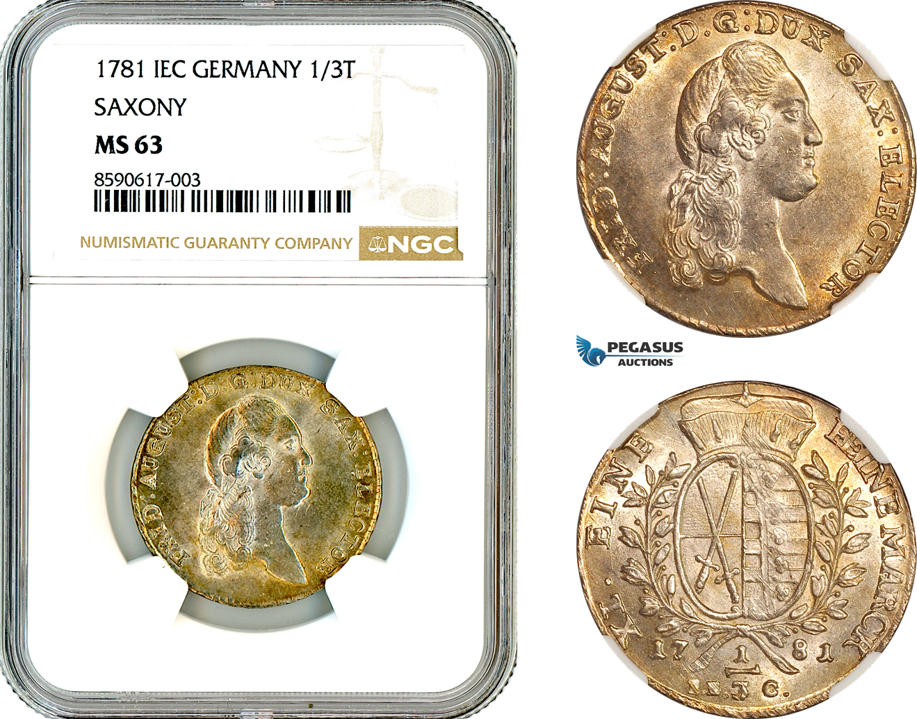 AL986, Germany, Saxony, Friedrich August III, 1/3 Taler 1781 IEC, Dresden Mint, Silver, NGC MS63, Top Pop, Single Finest!