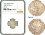 AL989, Germany, Wurttemberg, Wilhelm I, 6 Kreuzer 1847, Stuttgart Mint, Silver, NGC MS63