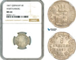 AL990, Germany, Wurttemberg, Wilhelm I, 6 Kreuzer 1847, Stuttgart Mint, Silver, NGC MS64, Top Pop, Single Finest!
