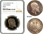 AL991, Germany, Wurttemberg, Wilhelm II, 3 Mark 1912 F, Stuttgart Mint, Silver, NGC PF62
