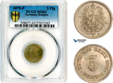 AL992, Germany, Wilhelm I, 5 Pfennig 1875 F, Stuttgart Mint, PCGS MS63, Top Pop!