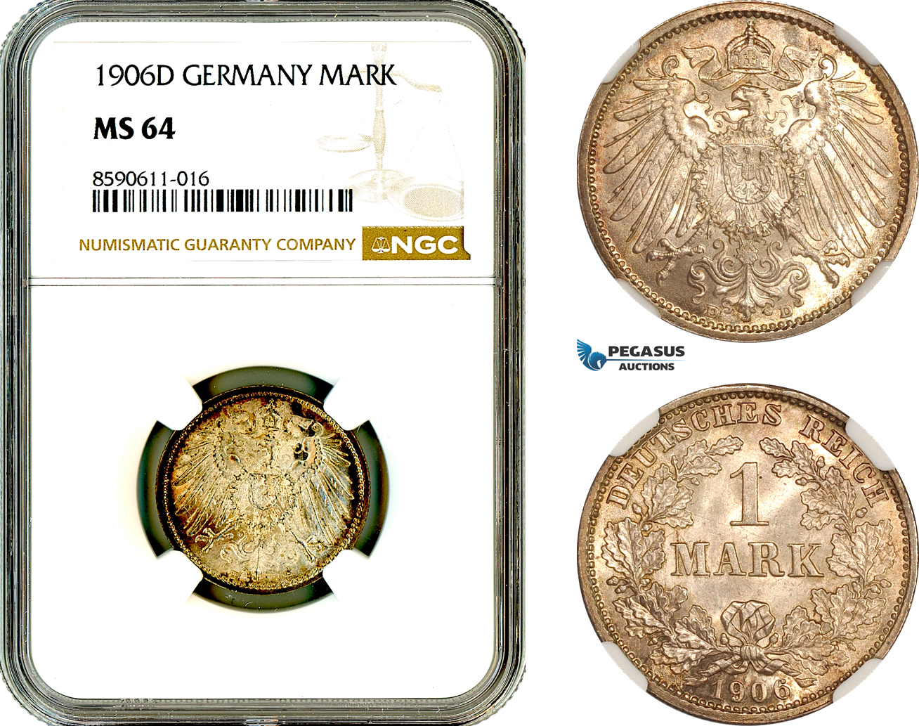 AL995, Germany, Wilhelm II, 1 Mark 1906 D, Munich Mint, Silver, NGC MS64
