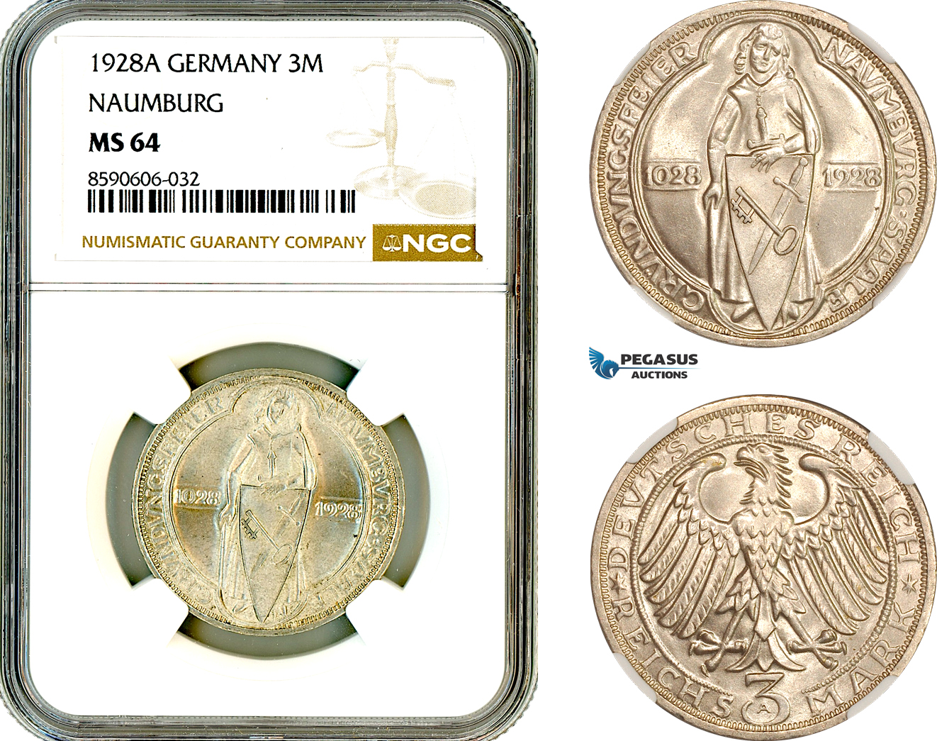 AL996, Germany, Weimar Republic, 3 Reichsmark 1928 A, Berlin Mint, Silver, Naumburg, NGC MS64
