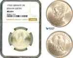 AL998, Germany, Weimar Republic, 3 Reichsmark 1932 D, Munich Mint, Silver, Johann Goethe, NGC MS64+