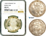 AL999, Germany, Weimar Republic, 5 Reichsmark 1925 F, Stuttgart Mint, Silver, Rhineland, NGC MS63+