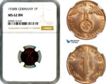 AM004, Germany, Third Reich, 1 Reichspfennig 1938 B, Vienna Mint, NGC MS62BN