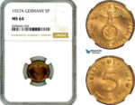 AM008, Germany, Third Reich, 5 Reichspfennig 1937 A, Berlin Mint, NGC MS64