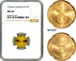 AM010, Germany, Third Reich, 5 Reichspfennig 1938 A, Berlin Mint, NGC MS66, Top Pop!