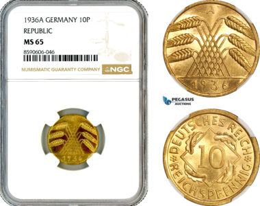 AM018, Germany, Weimar Republic, 10 Reichspfennig 1936 A, Berlin Mint, NGC MS65