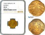 AM019, Germany, Weimar Republic, 10 Reichspfennig 1936 D, Munich Mint, NGC MS64