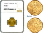 AM021, Germany, Third Reich, 10 Reichspfennig 1937 A, Berlin Mint, NGC MS65, Top Pop!