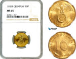 AM022, Germany, Third Reich, 10 Reichspfennig 1937 F, Stuttgart Mint, NGC MS65