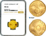 AM027, Germany, Third Reich, 10 Reichspfennig 1939 D, Munich Mint, NGC MS66, Top Pop, Single Finest!