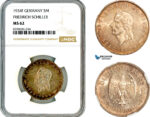 AM030, Germany, Third Reich, 5 Reichsmark 1934 F, Stuttgart Mint, Silver, Friedrich Schiller, NGC MS62
