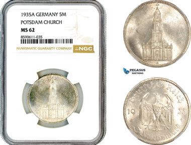 AM035, Germany, Third Reich, 5 Reichsmark 1935 A, Berlin Mint, Silver, Potsdam Church, NGC MS62