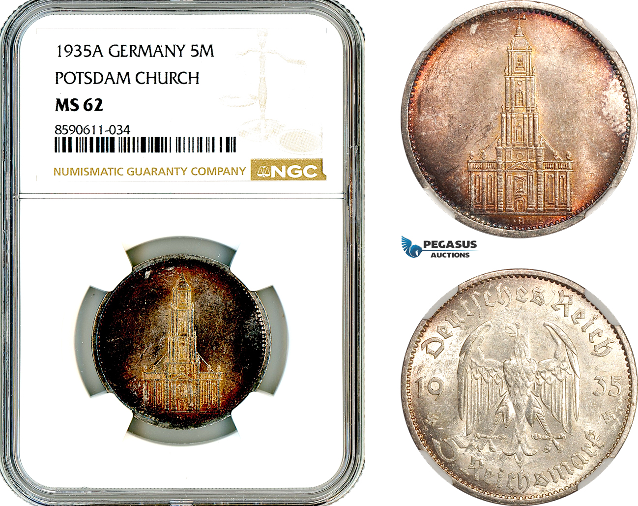 AM036, Germany, Third Reich, 5 Reichsmark 1935 A, Berlin Mint, Silver, Potsdam Church, NGC MS62